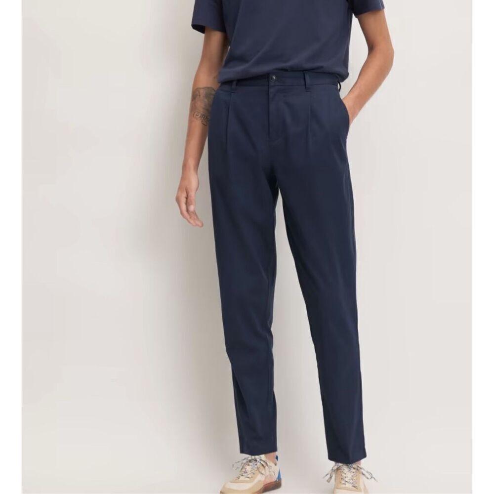 NWT Everlane Navy Organic Cotton Stretch Pleated Front Chino Pants Size 38x30